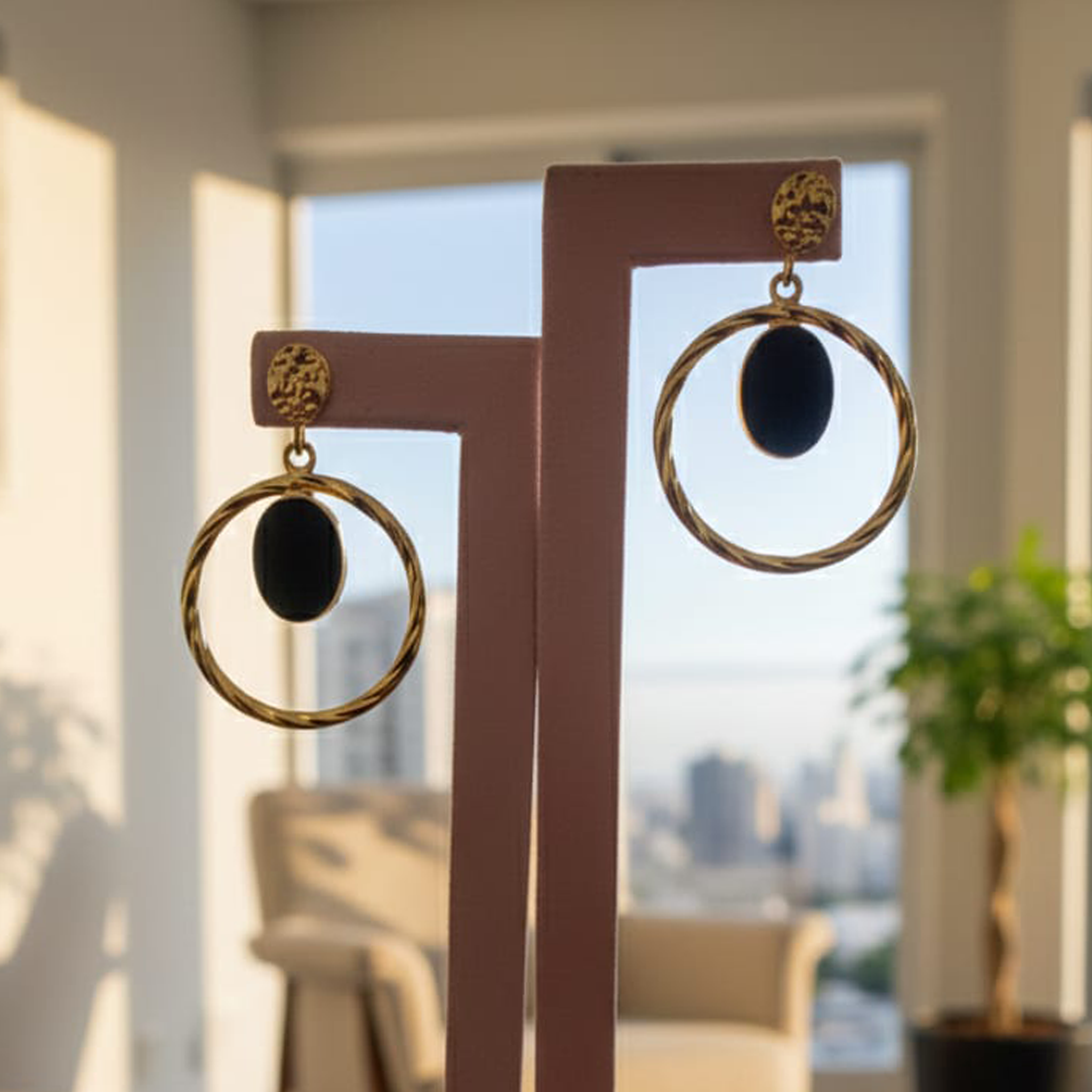Tourmaline Round Hanging Earrings