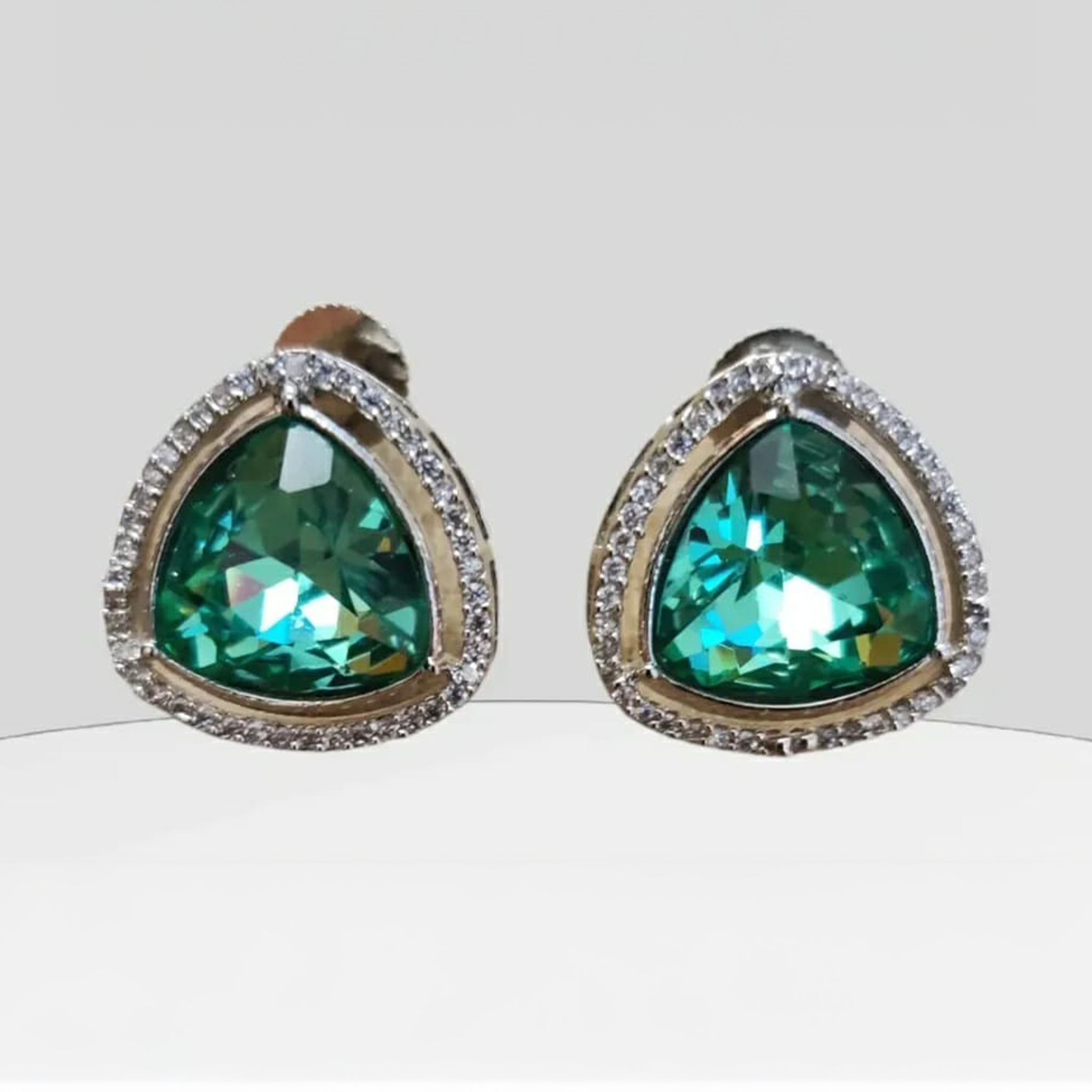 Triangular CZ + green stone Studds