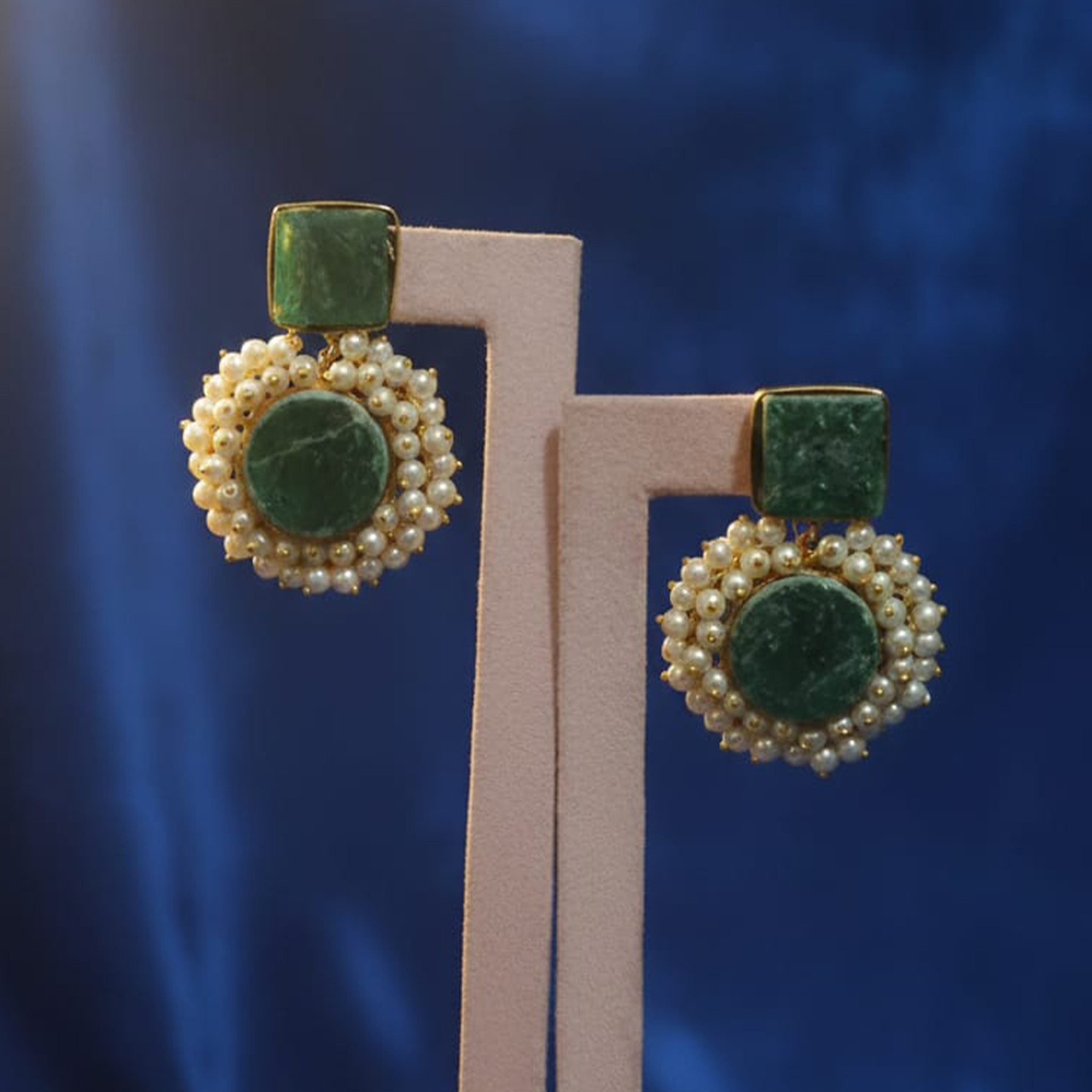 Round Druzy + Pearl Earrings
