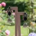 German Silver Peacock Stone Earrings Black