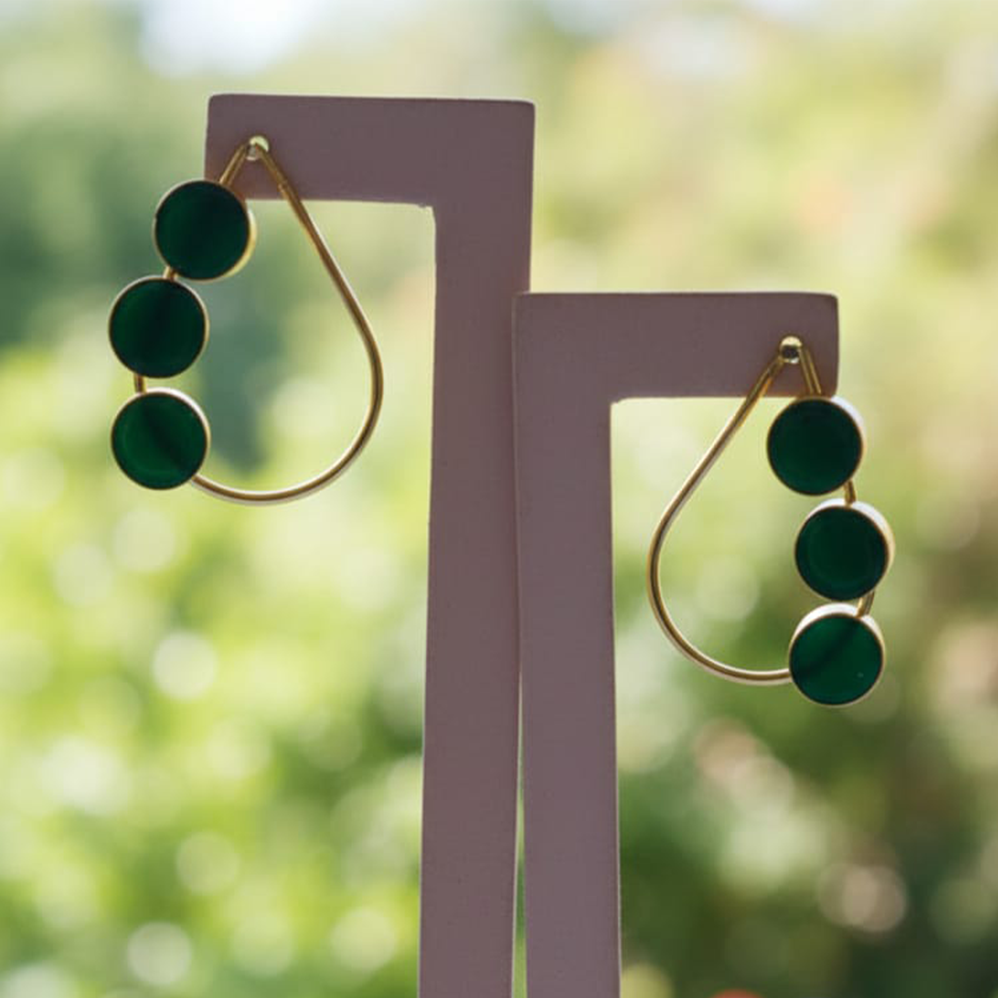 3 Stone Hoops Green
