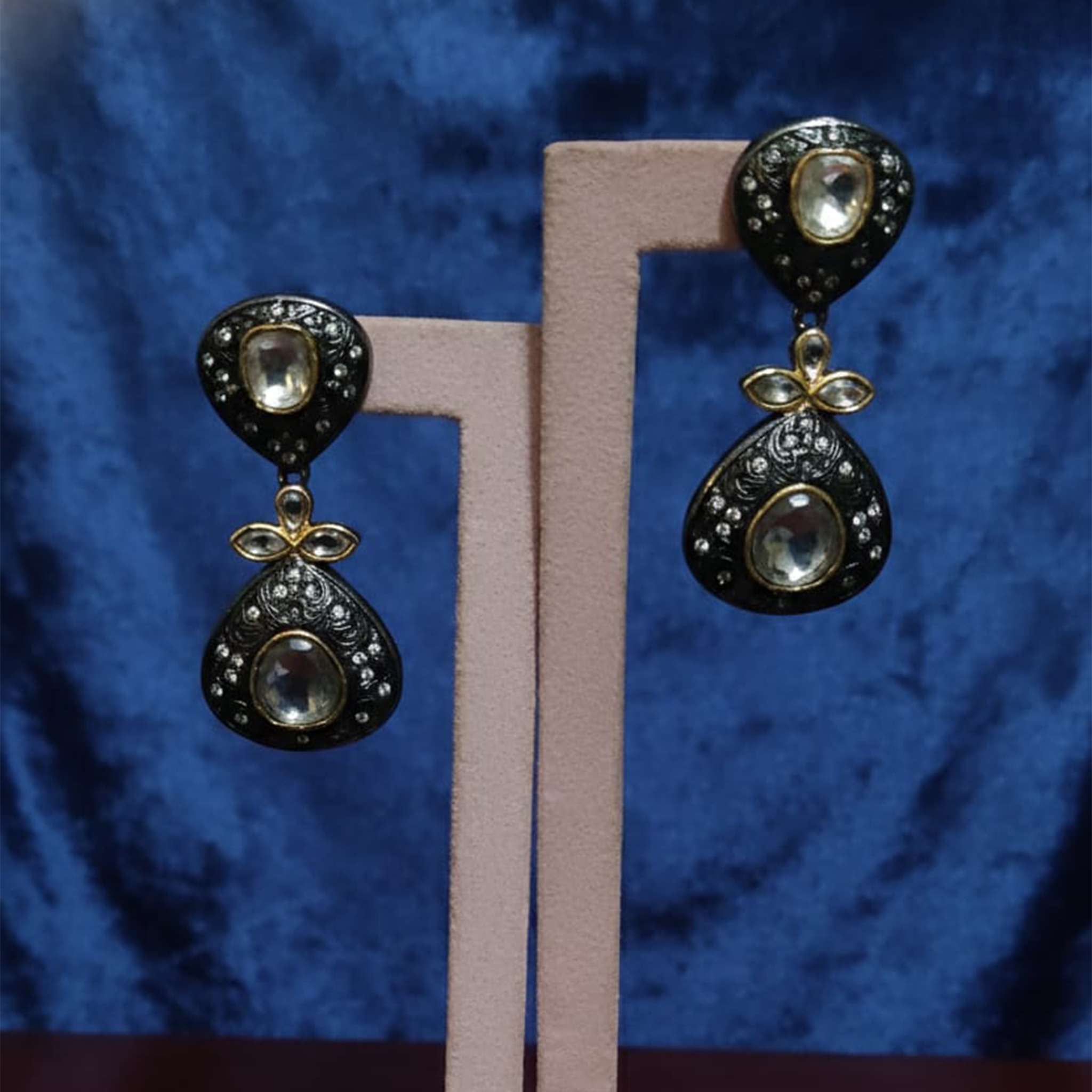 Oxidized + Kundan Earrings
