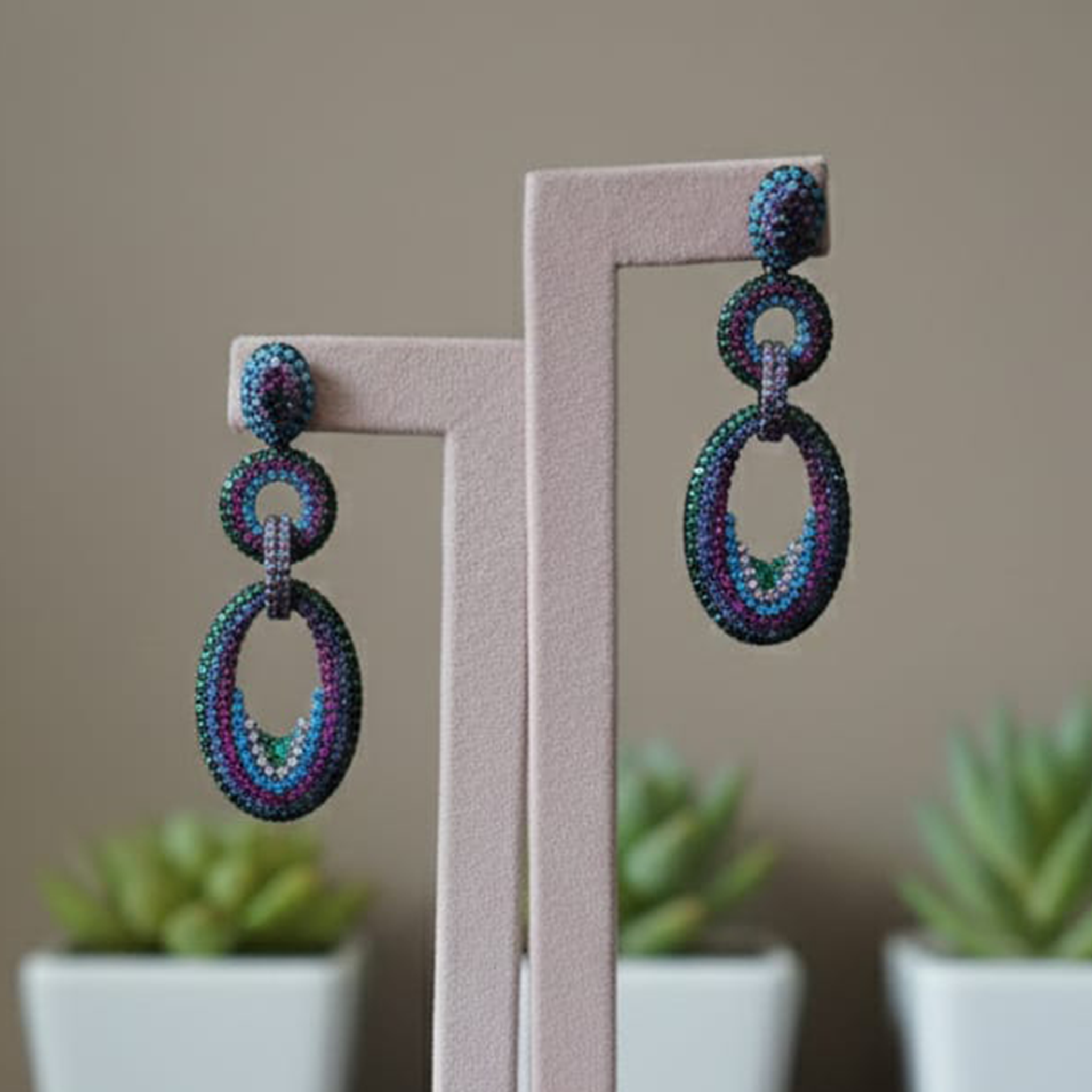 Firoza + Green CZ + Blue CZ Earrings