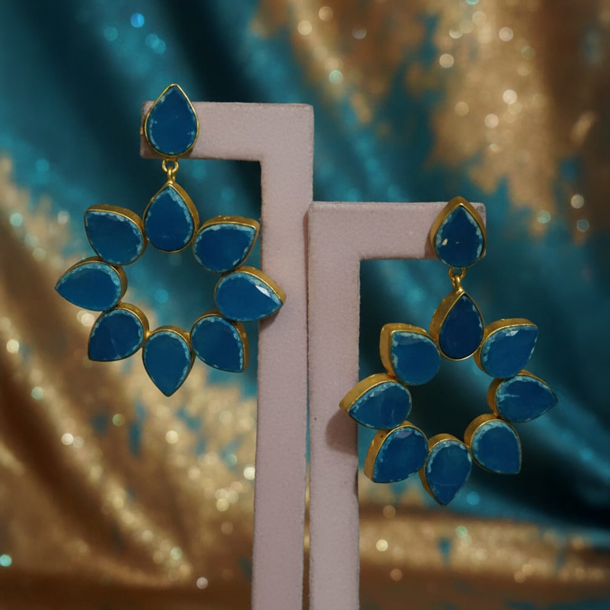 8 Stone Drop Earrings Blue