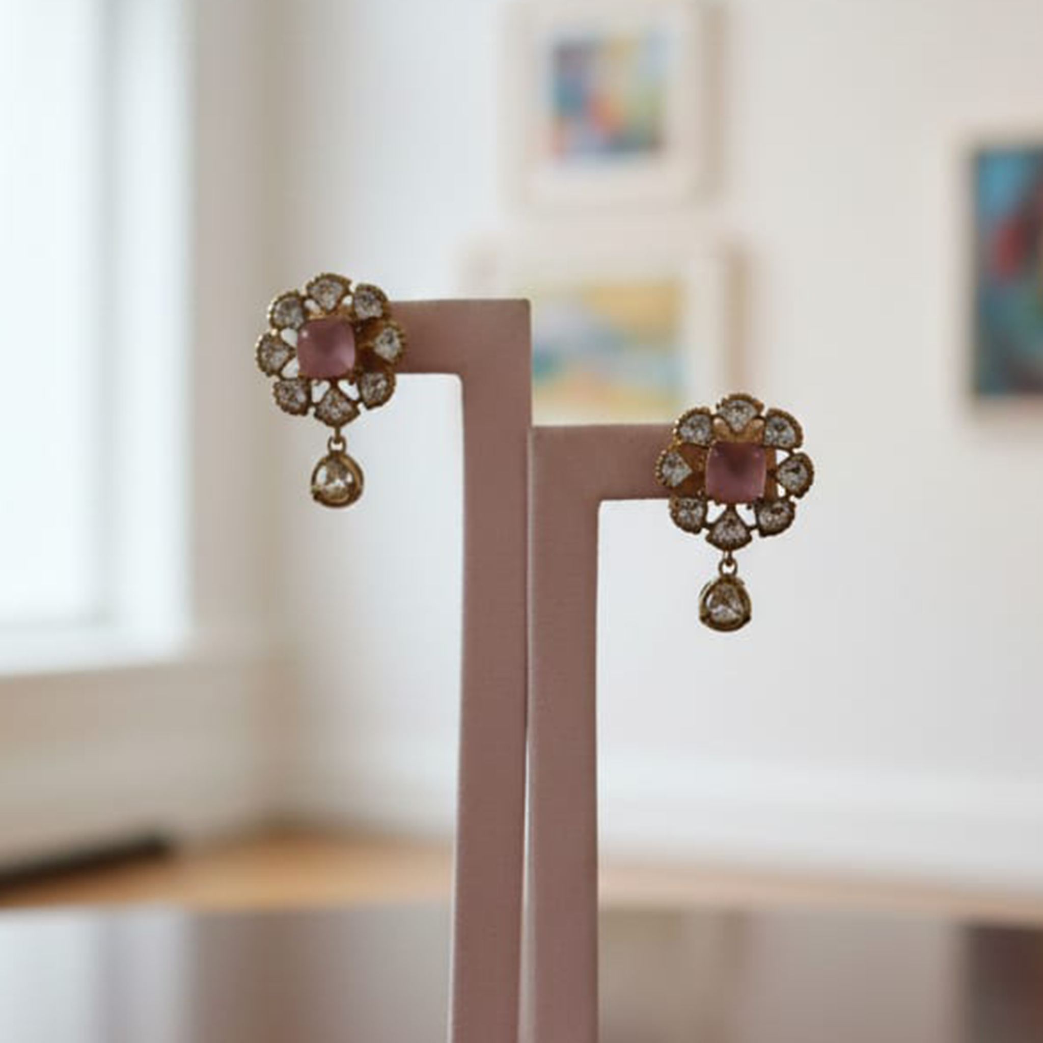 Mona Lisa + CZ Earrings Pink