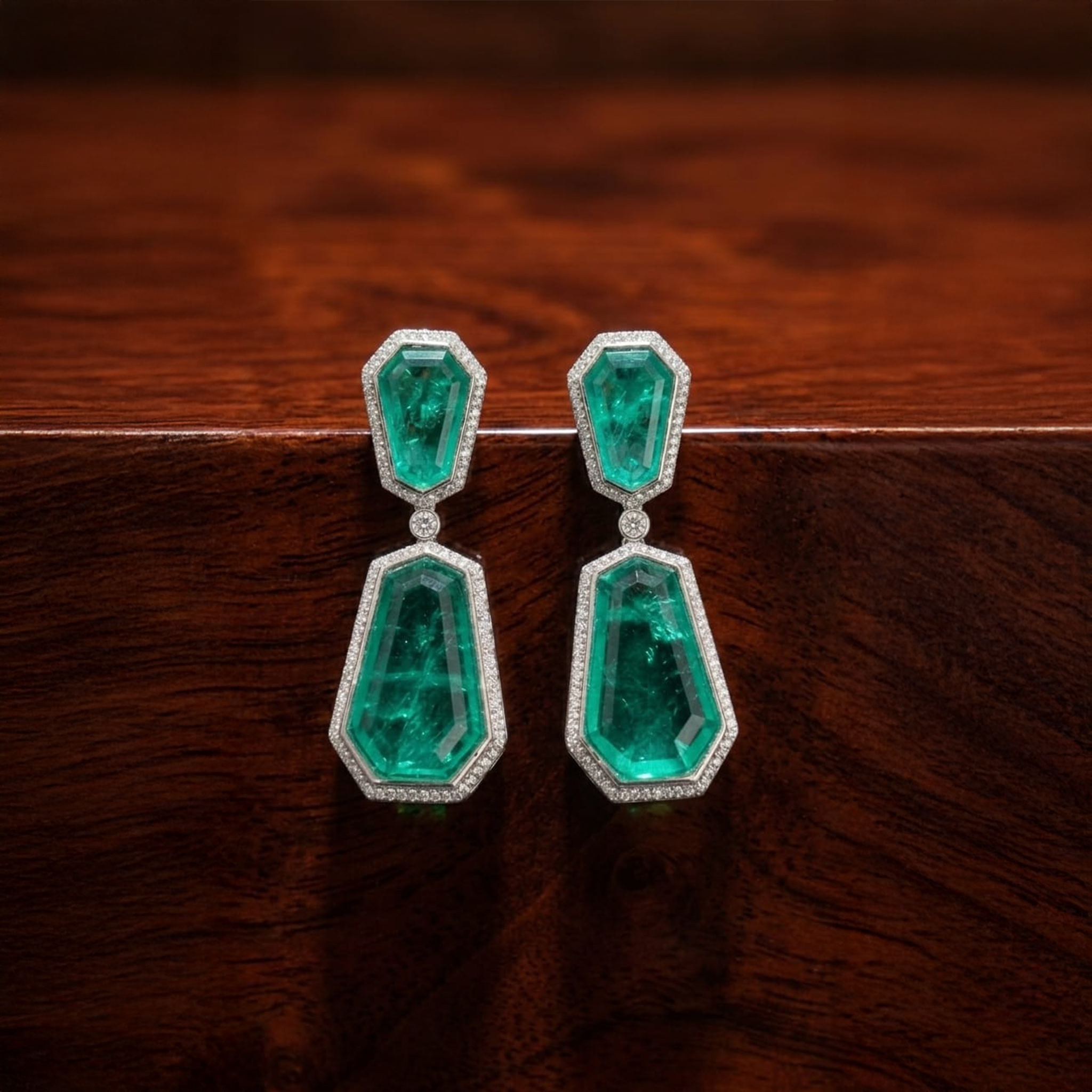 DOUBLE GREEN GLASS EARRINGS