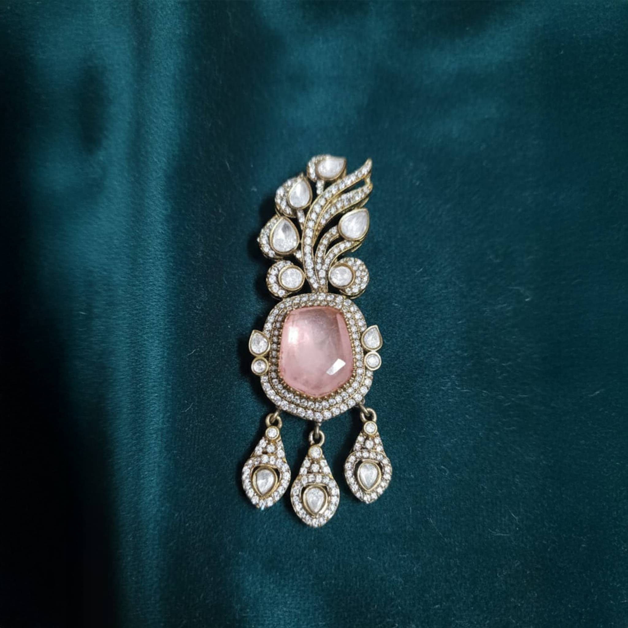 Lemon Stone + CZ + KUNDAN BROOCH