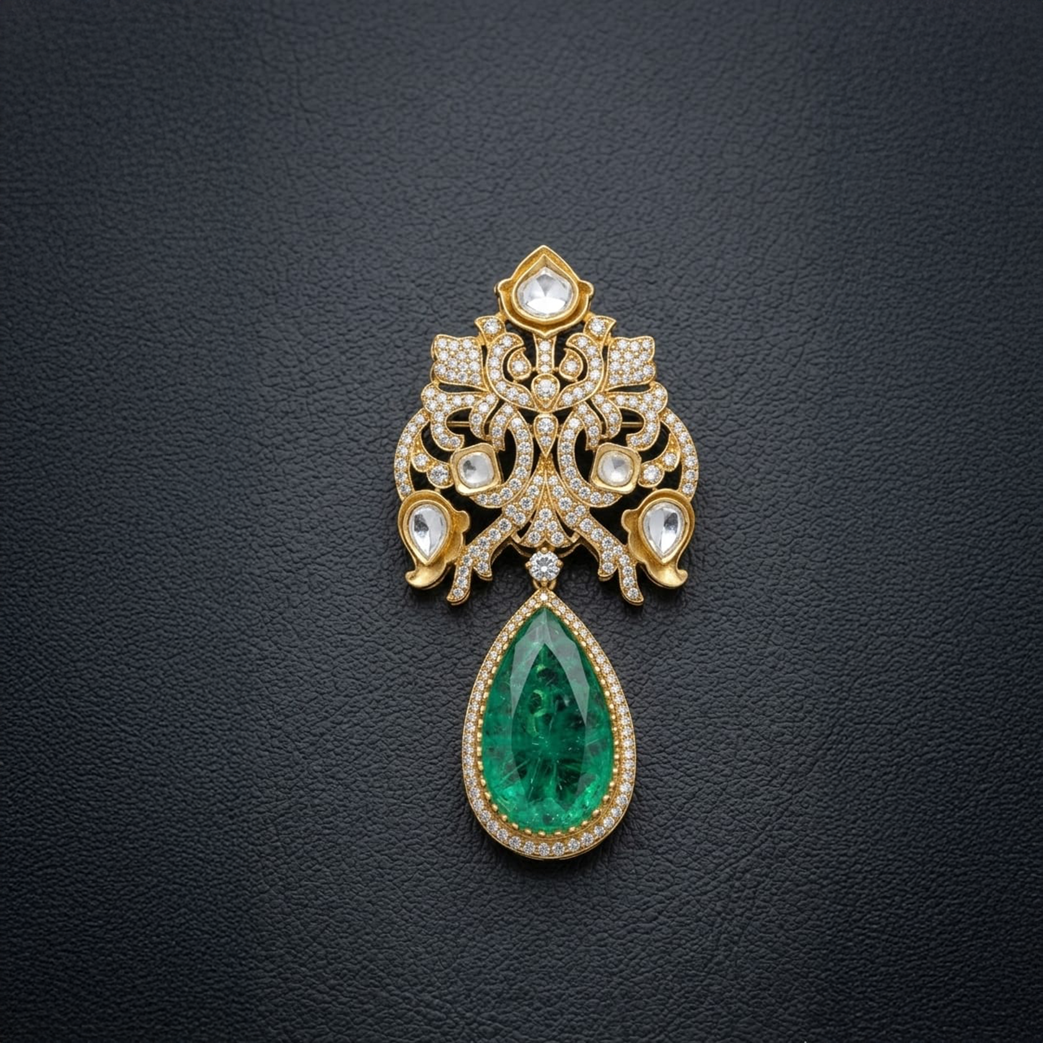 DROP STONE + CZ + KUNDAN BROOCH