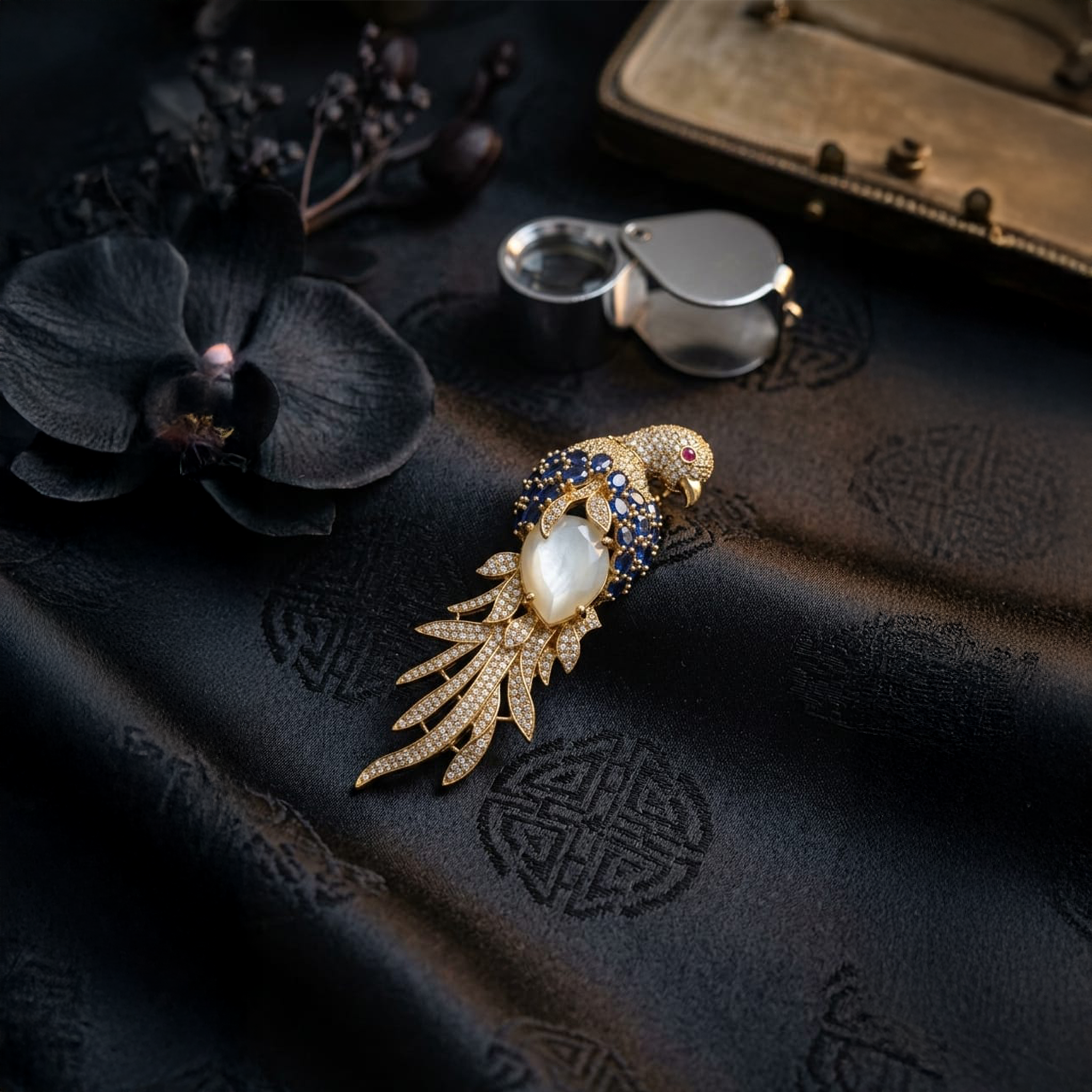 BLUE STONE PEACOCK BROOCH