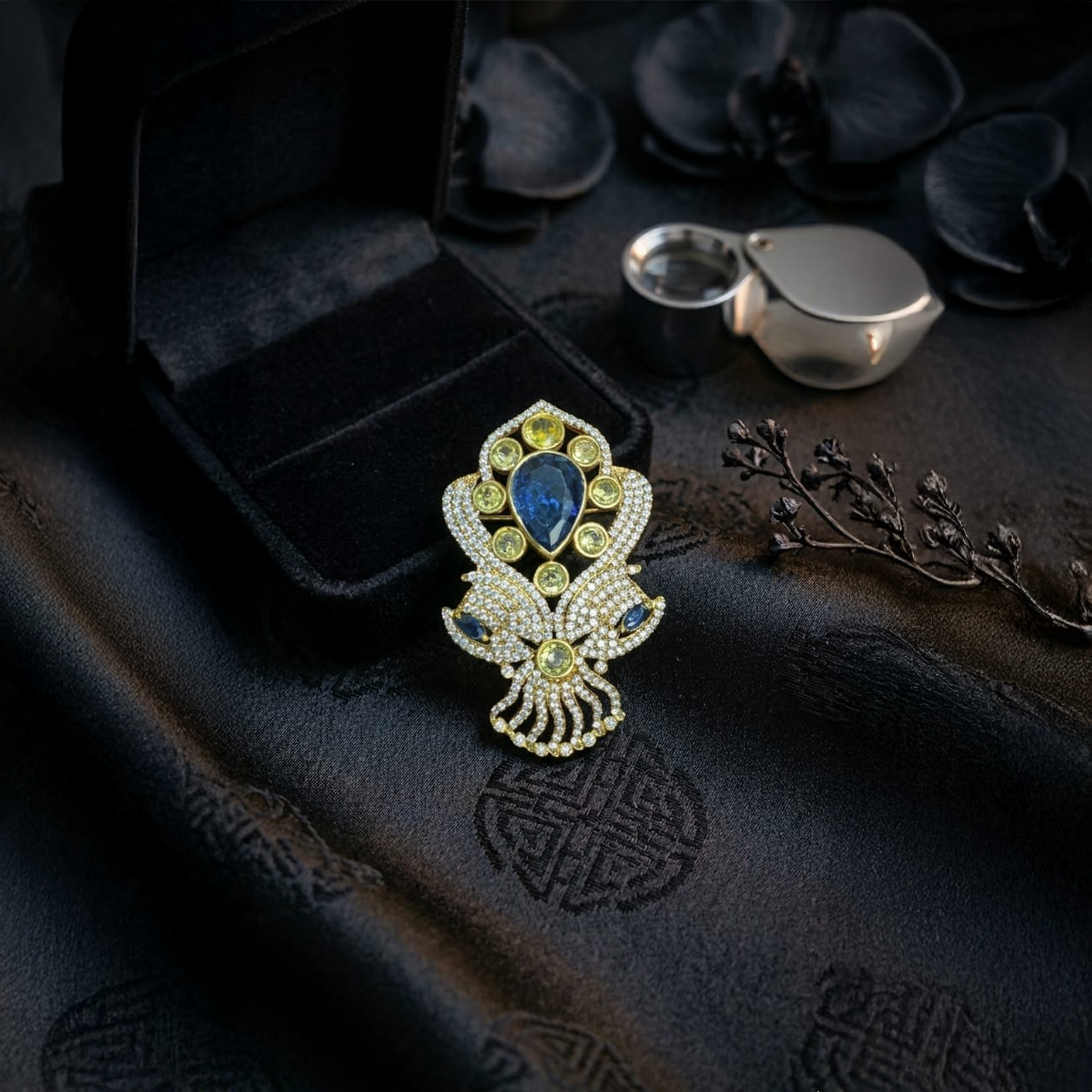 BLUE STONE + CZ MENS BROOCH