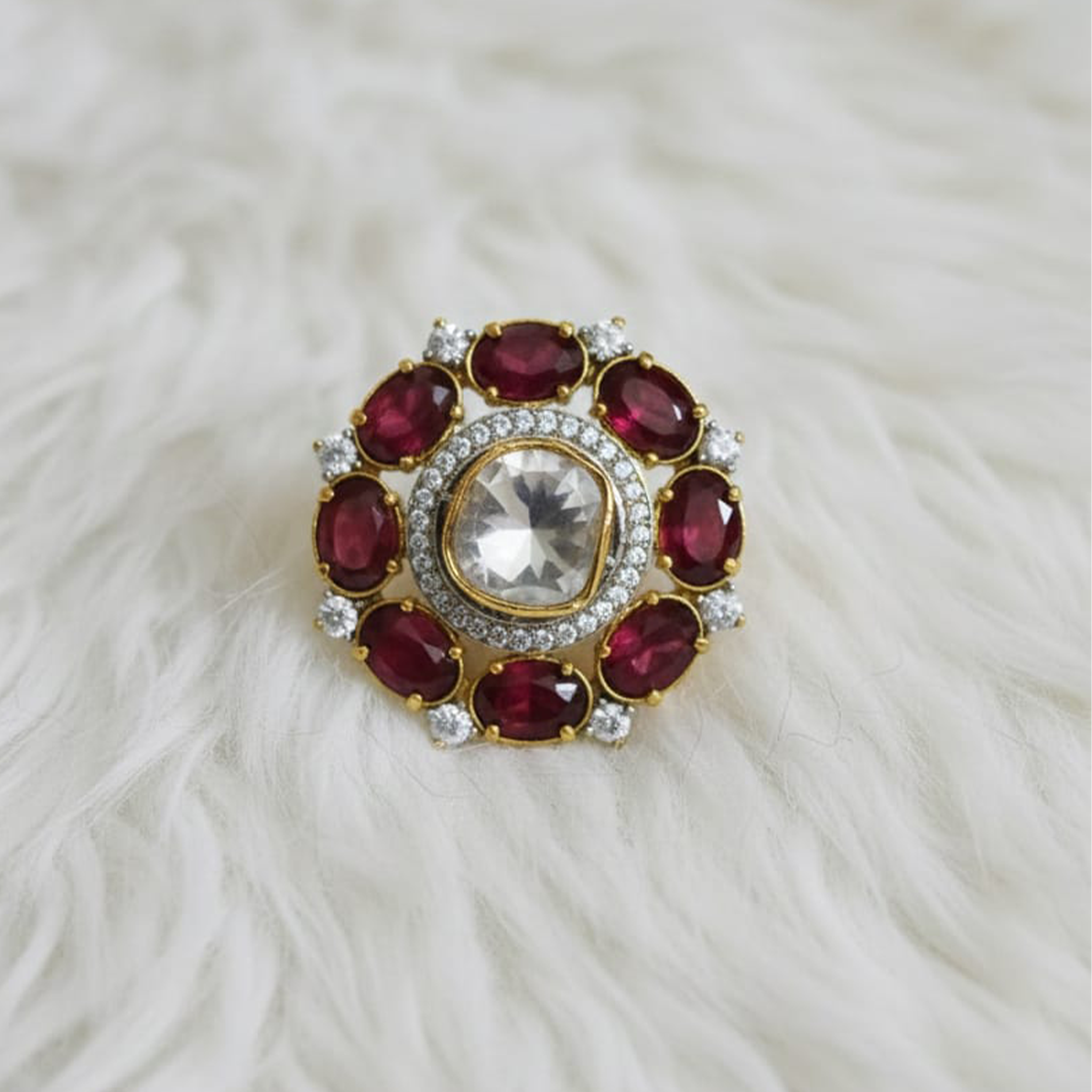 Mona Lisa + kundan Round Ring