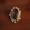 Oval Stone + Pearl Hanging Ring