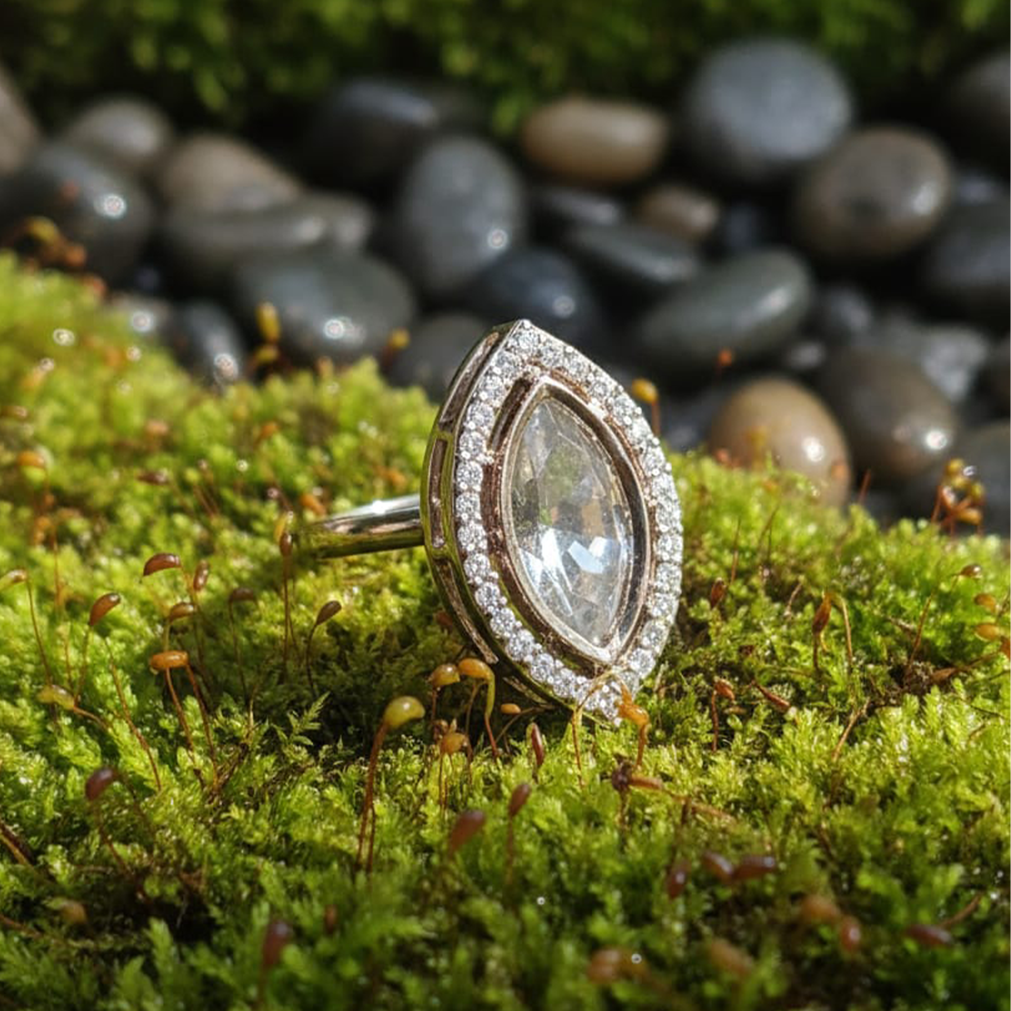 Kundan + CZ Marquise Ring