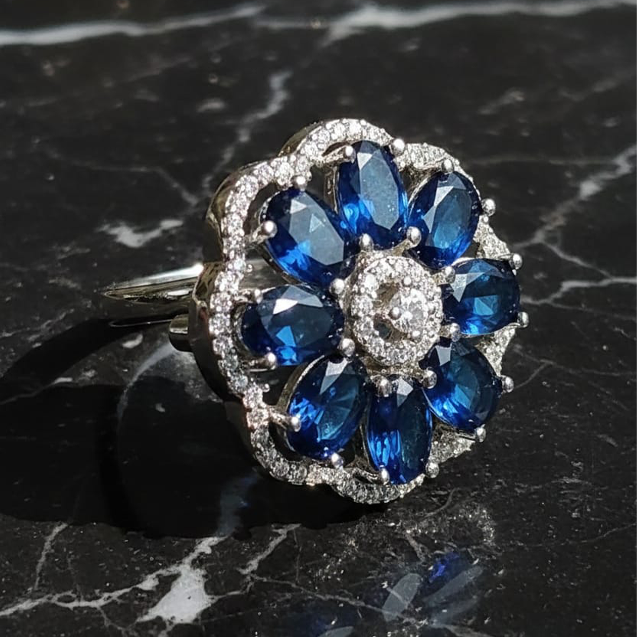 Sapphire Blue & Oval Stone Ring
